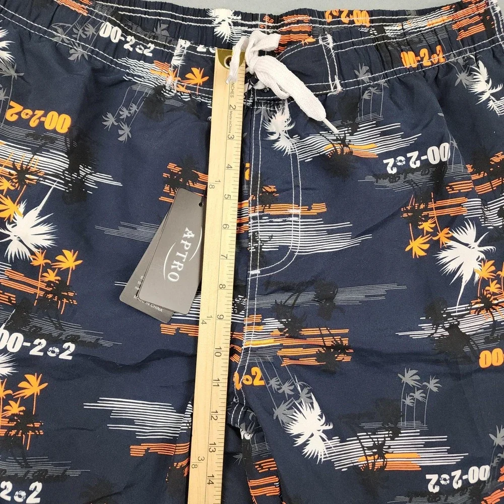 APTRO Swim Shorts Mens XL Blue Palm Print Board Trunks Mesh Lined Drawstring